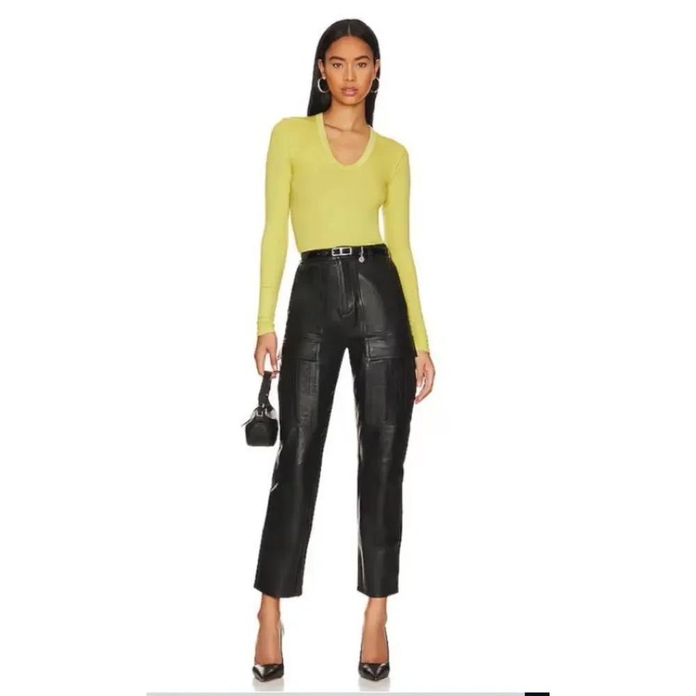 ENZA COSTA Knit Long Sleeve Fitted U Top in Acid $225 - Picture 1 of 7